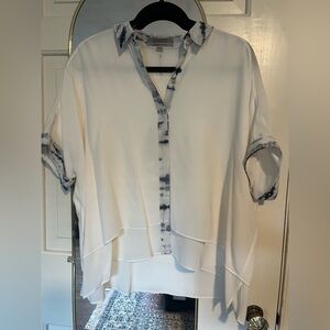 All Saints Wilder Silk Tunic Blouse with tie dye trim